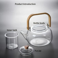 Elegant 34oz Glass Teapot with Bamboo Handle  Infuser