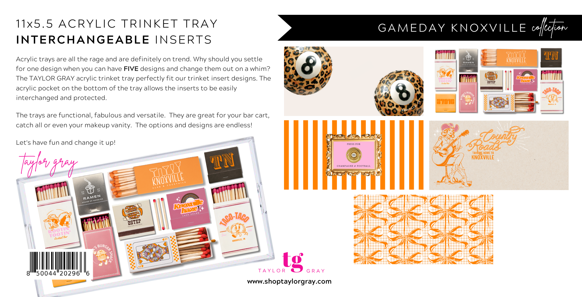 TAYLOR GRAY - 5.5x11 GAMEDAY KNOXVILLE trinket tray insert set of 5