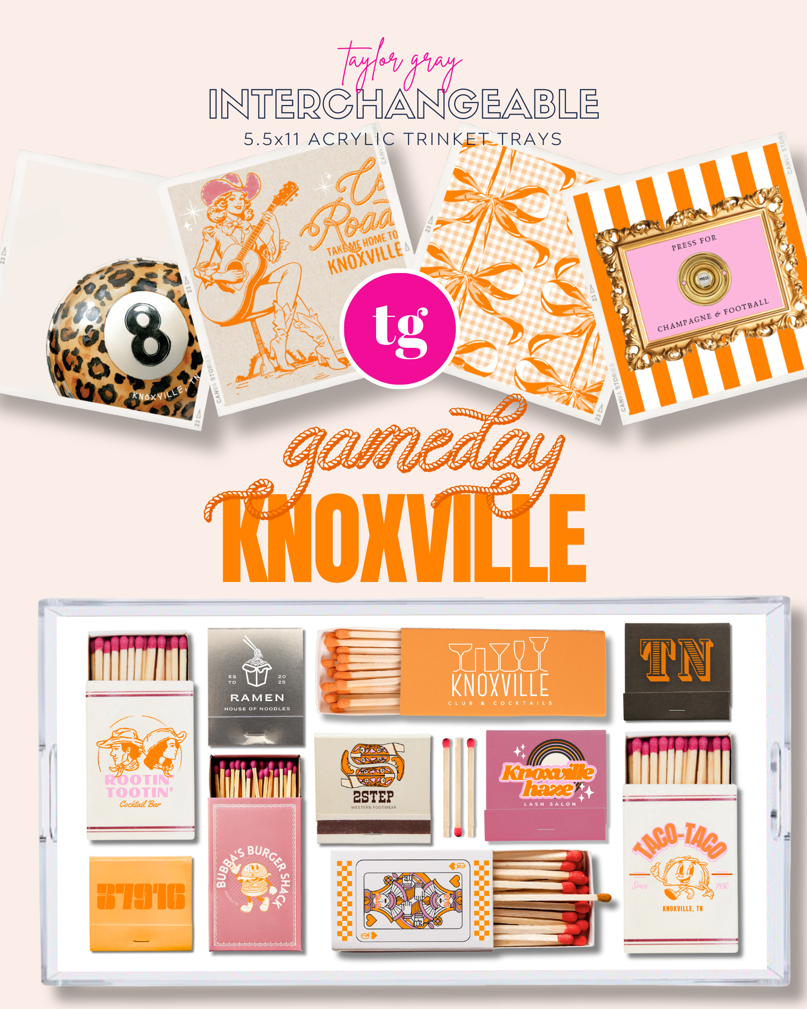 TAYLOR GRAY - 5.5x11 GAMEDAY KNOXVILLE trinket tray insert set of 5