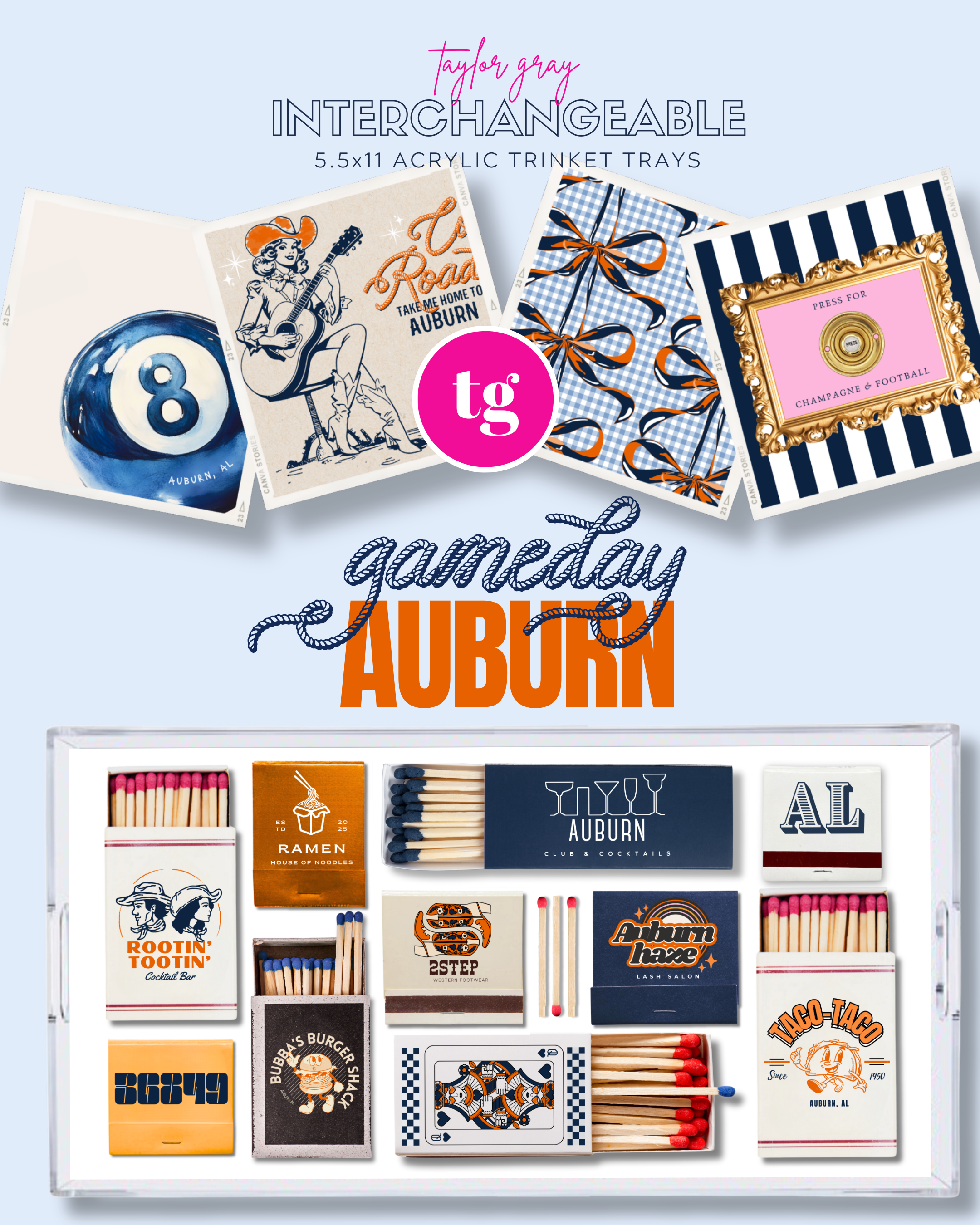 TAYLOR GRAY - 5.5x11 GAMEDAY AUBURN trinket tray insert set of 5