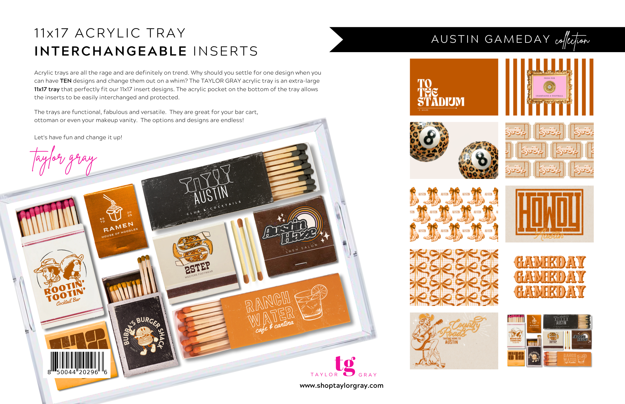 TAYLOR GRAY - 11x17 GAMEDAY AUSTIN insert set of 10