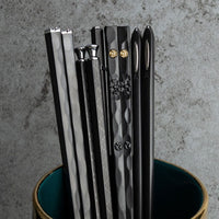 Stylish Reusable Black  Gold Chopsticks Set 5 Pairs