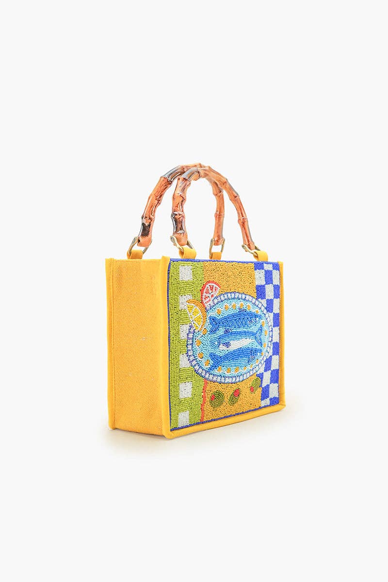 America & Beyond - Mediterranean Sardine Hand-Beaded Mini Tote