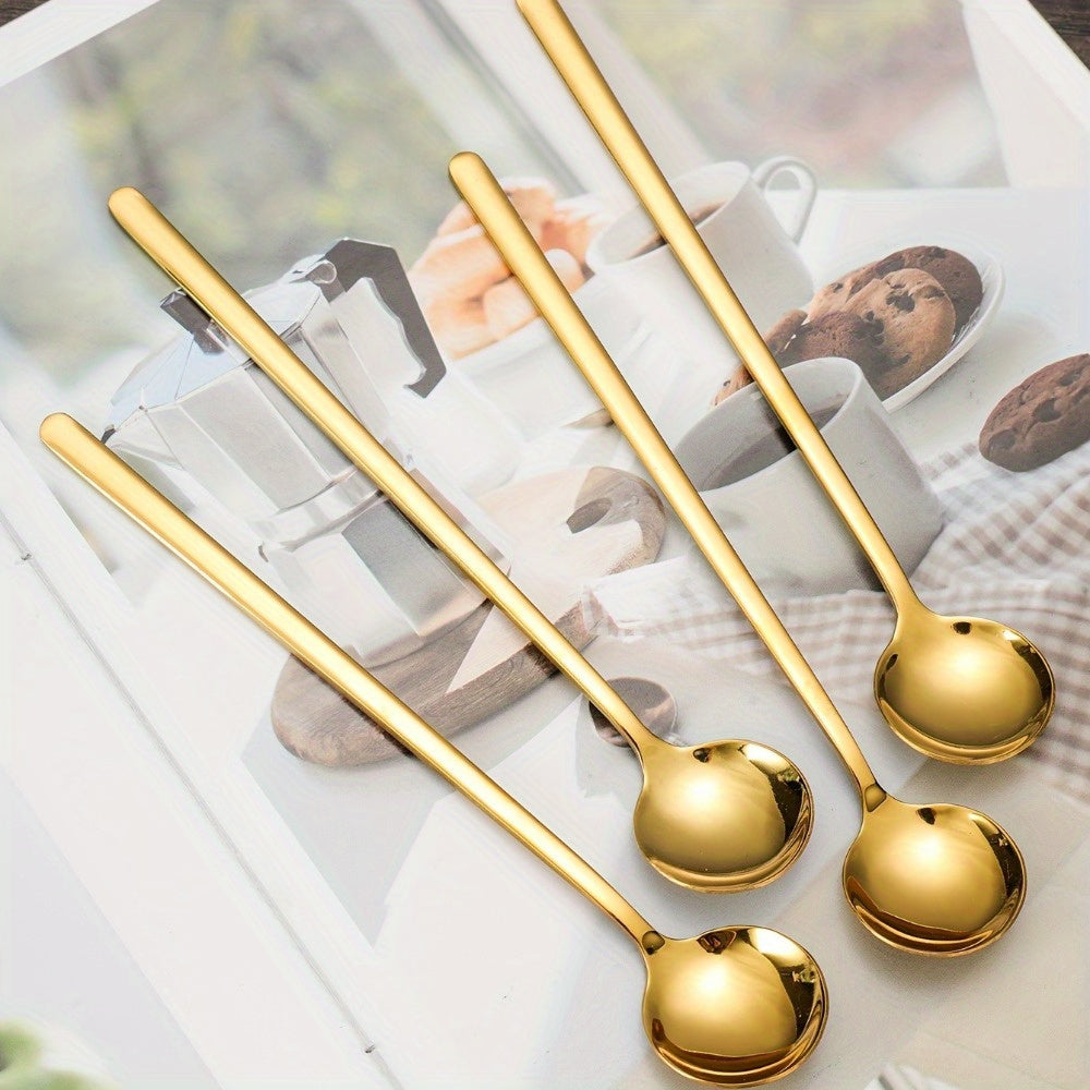 Elegant 304 Stainless Steel LongHandle Gold Spoons Set
