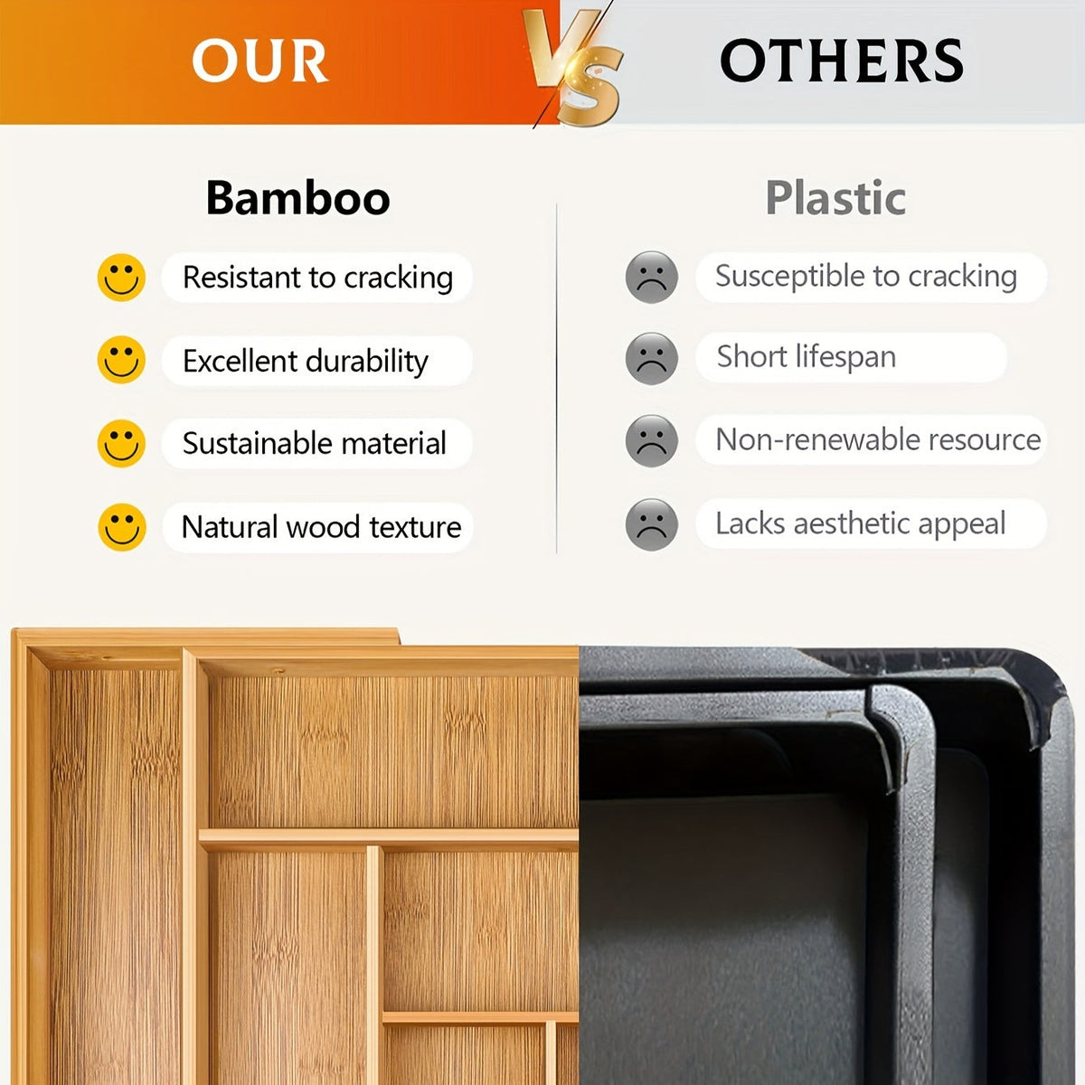Adjustable Bamboo Cutlery Organizer - Expandable Drawer Divider for