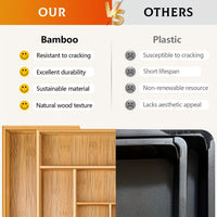 Adjustable Bamboo Cutlery Organizer - Expandable Drawer Divider for