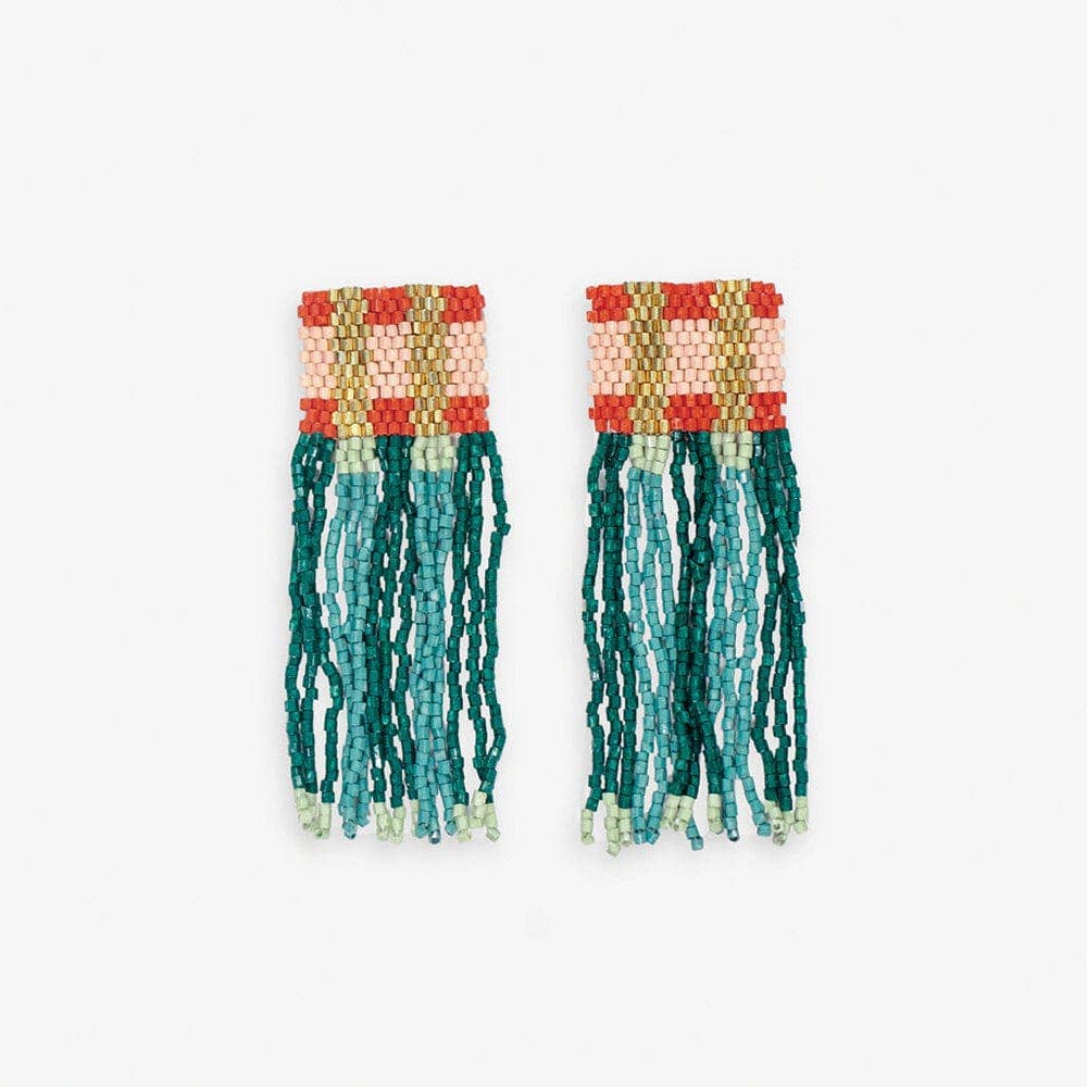 INK + ALLOY - Ava Crossing Colorblock Beaded Fringe Earrings Teal and Poppy Wholesale