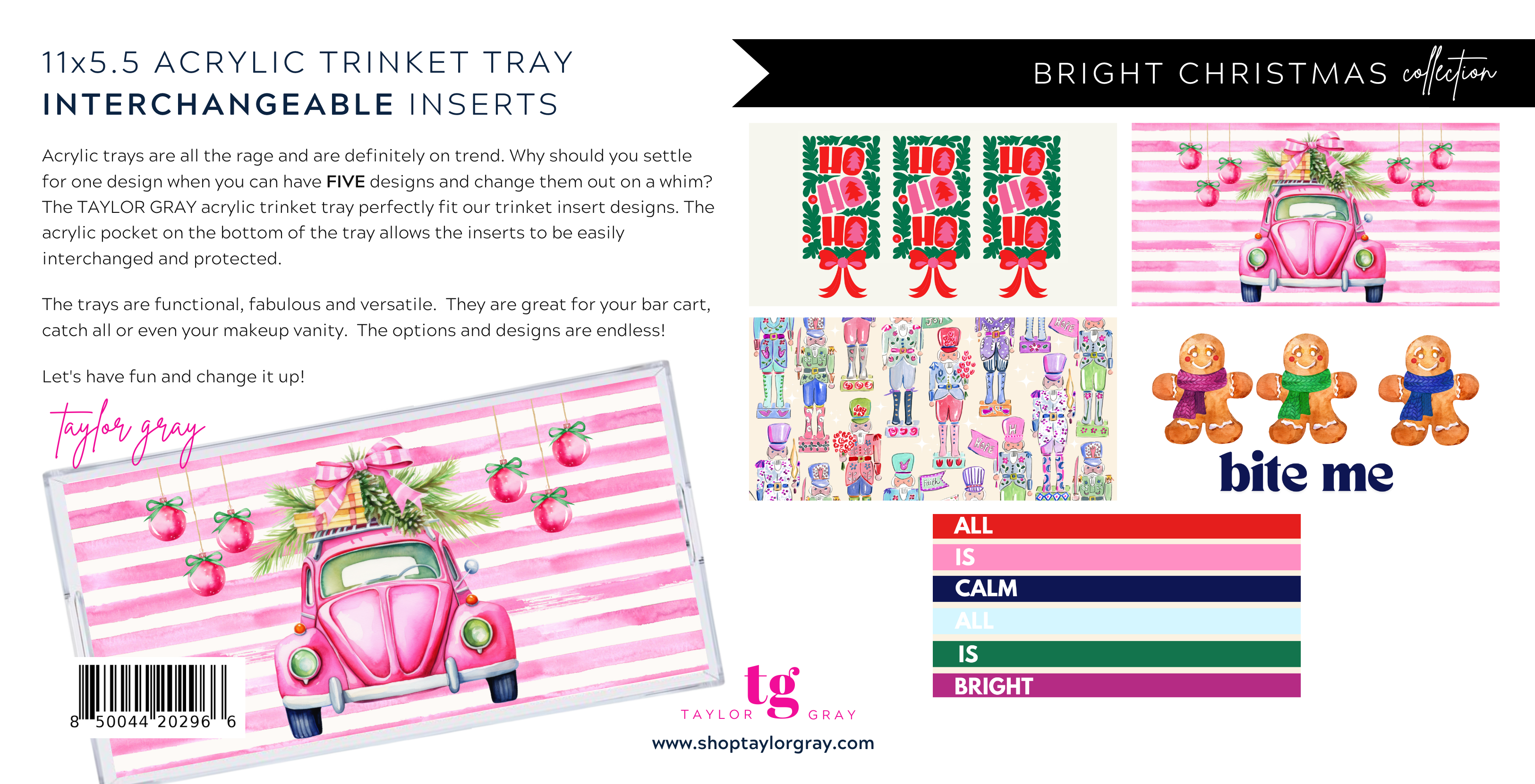 TAYLOR GRAY - 5.5x11 BRIGHT CHRISTMAS trinket tray insert set of 5