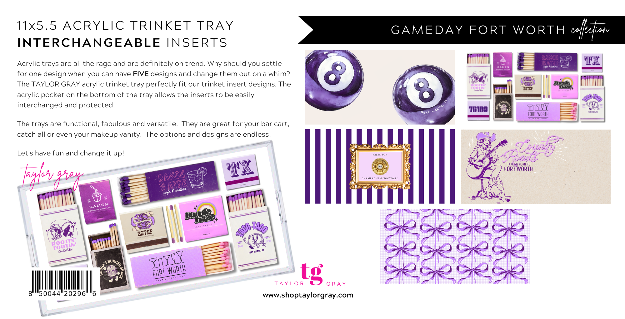 TAYLOR GRAY - 5.5x11 GAMEDAY FORT WORTH trinket tray insert set of 5