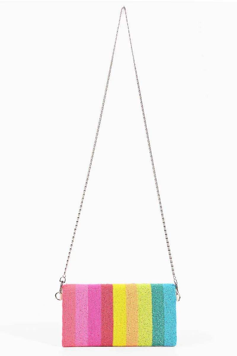 America & Beyond - Rainbow Bee Beaded Clutch