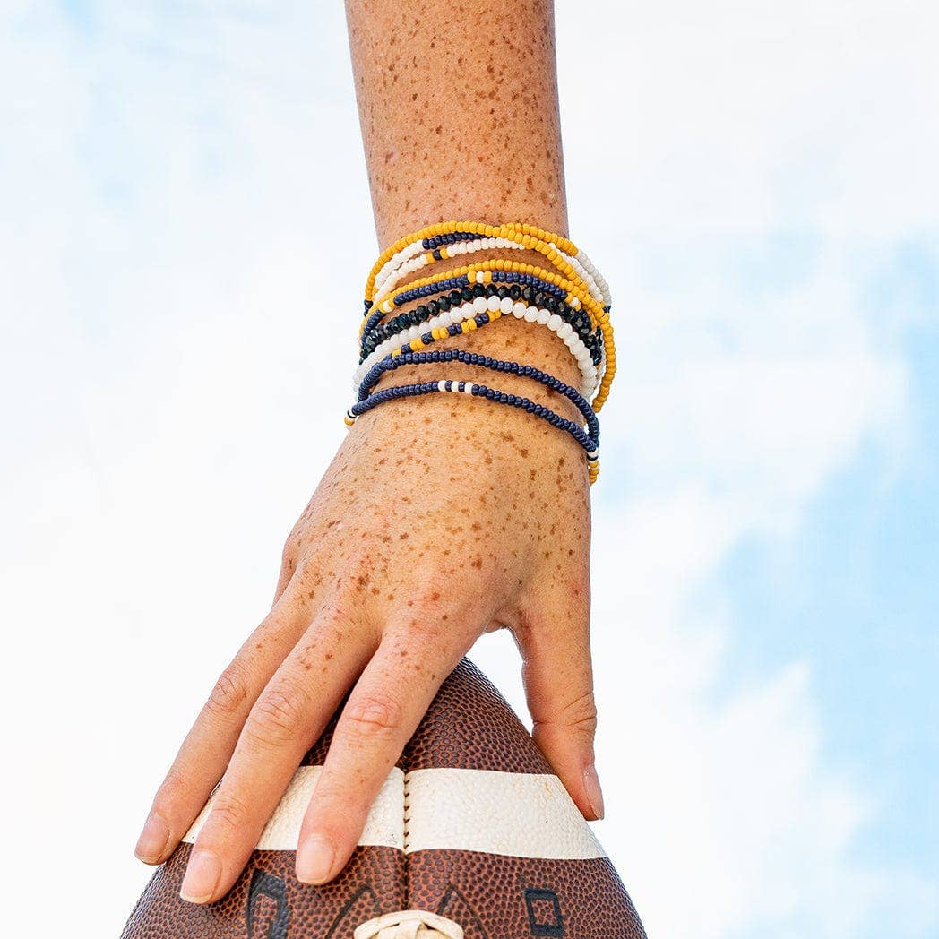 INK + ALLOY - Game Day Color Block Beaded 10 Strand Stretch Bracelets Navy and Yellow Wholesale