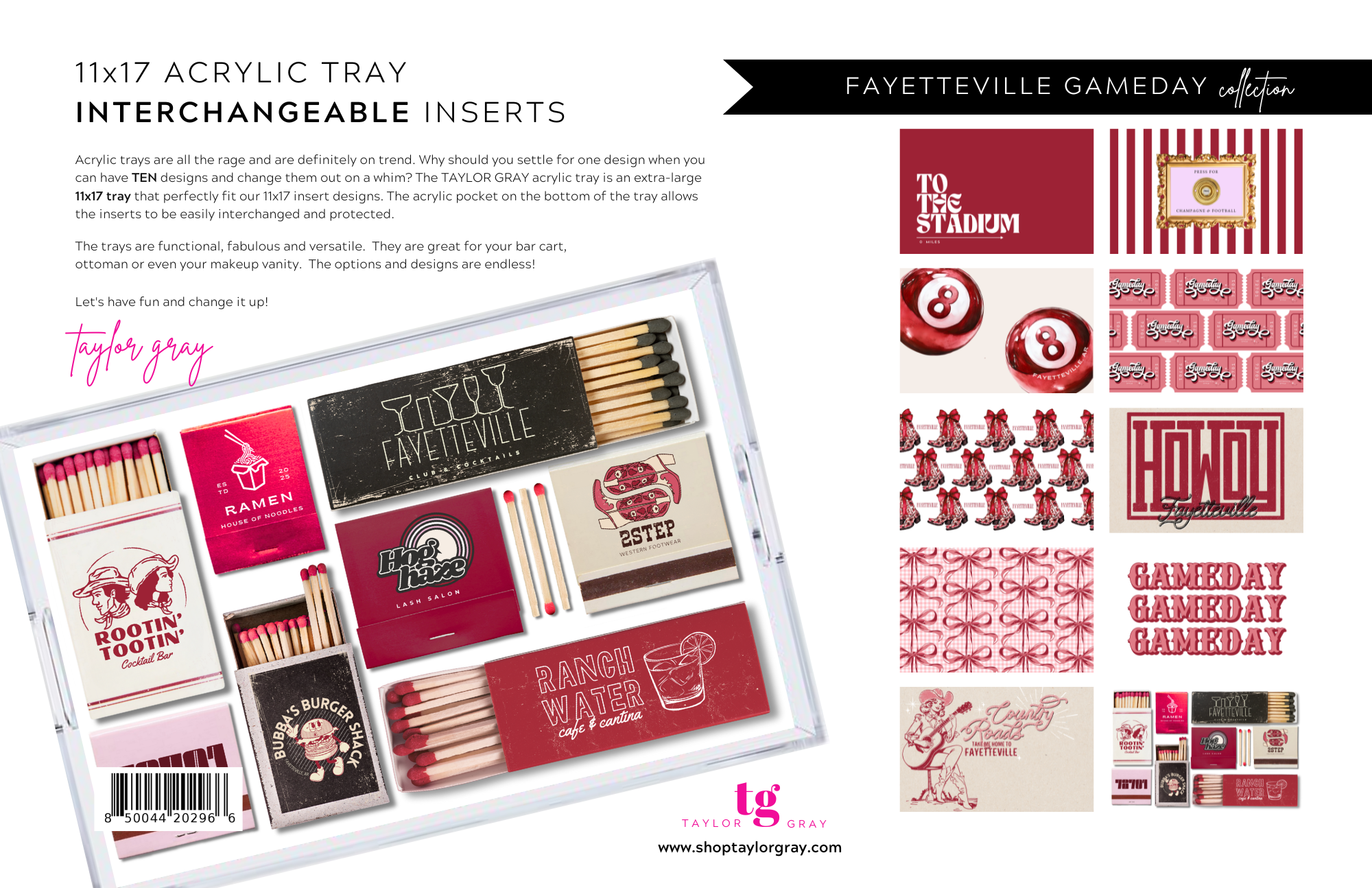 TAYLOR GRAY - 11x17 GAMEDAY FAYETTEVILLE insert set of 10