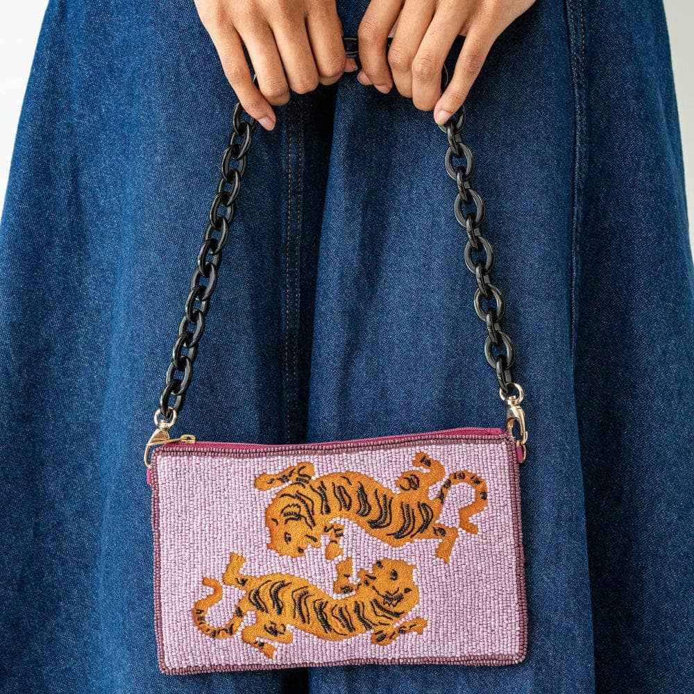 INK + ALLOY - Elenor Embroidered Tiger Beaded Bag Purple Wholesale