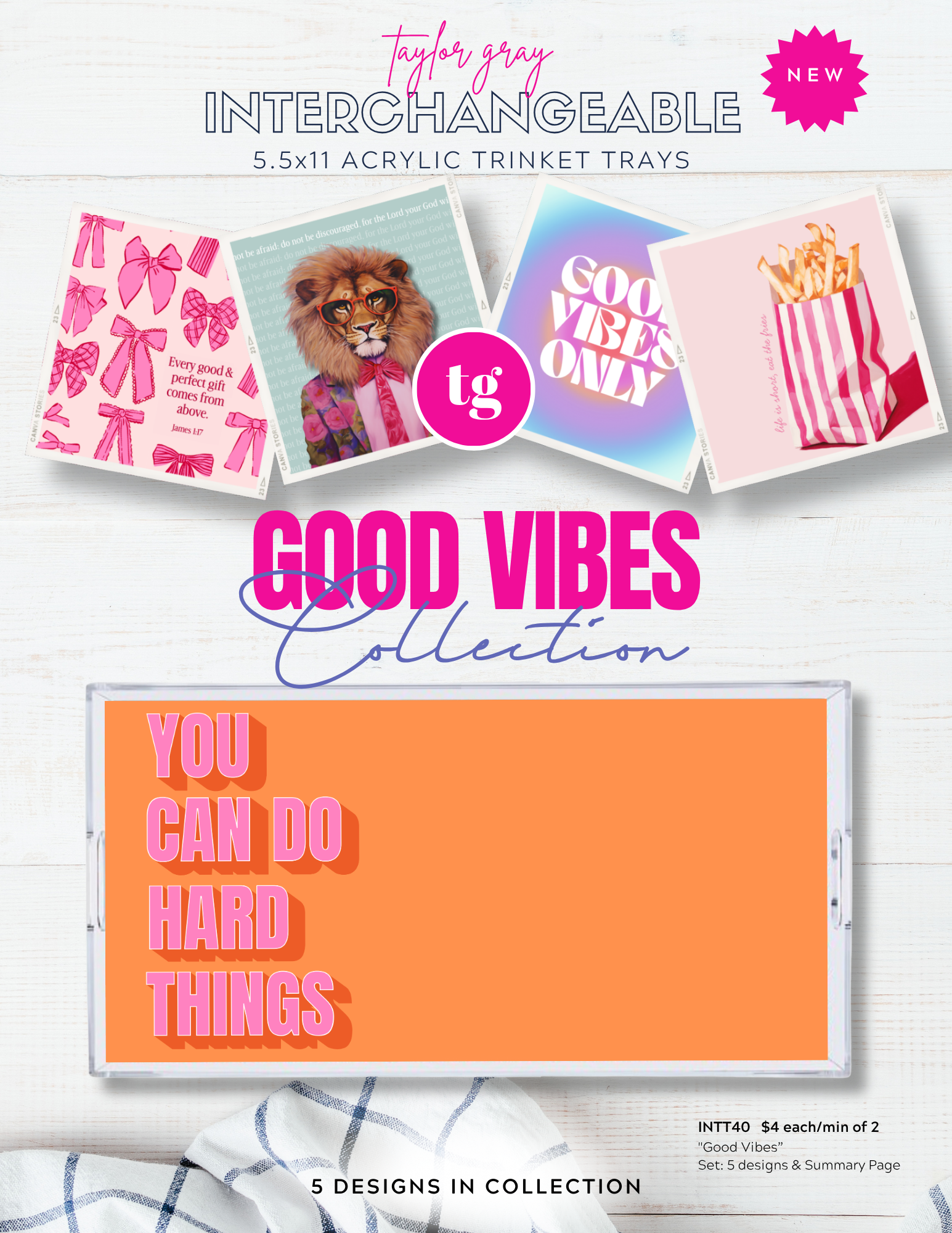 TAYLOR GRAY - 5.5x11 GOOD VIBES trinket tray insert set of 5