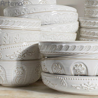 Artena Embossed Damask 24cm Large Ceramic Pasta Bowl
