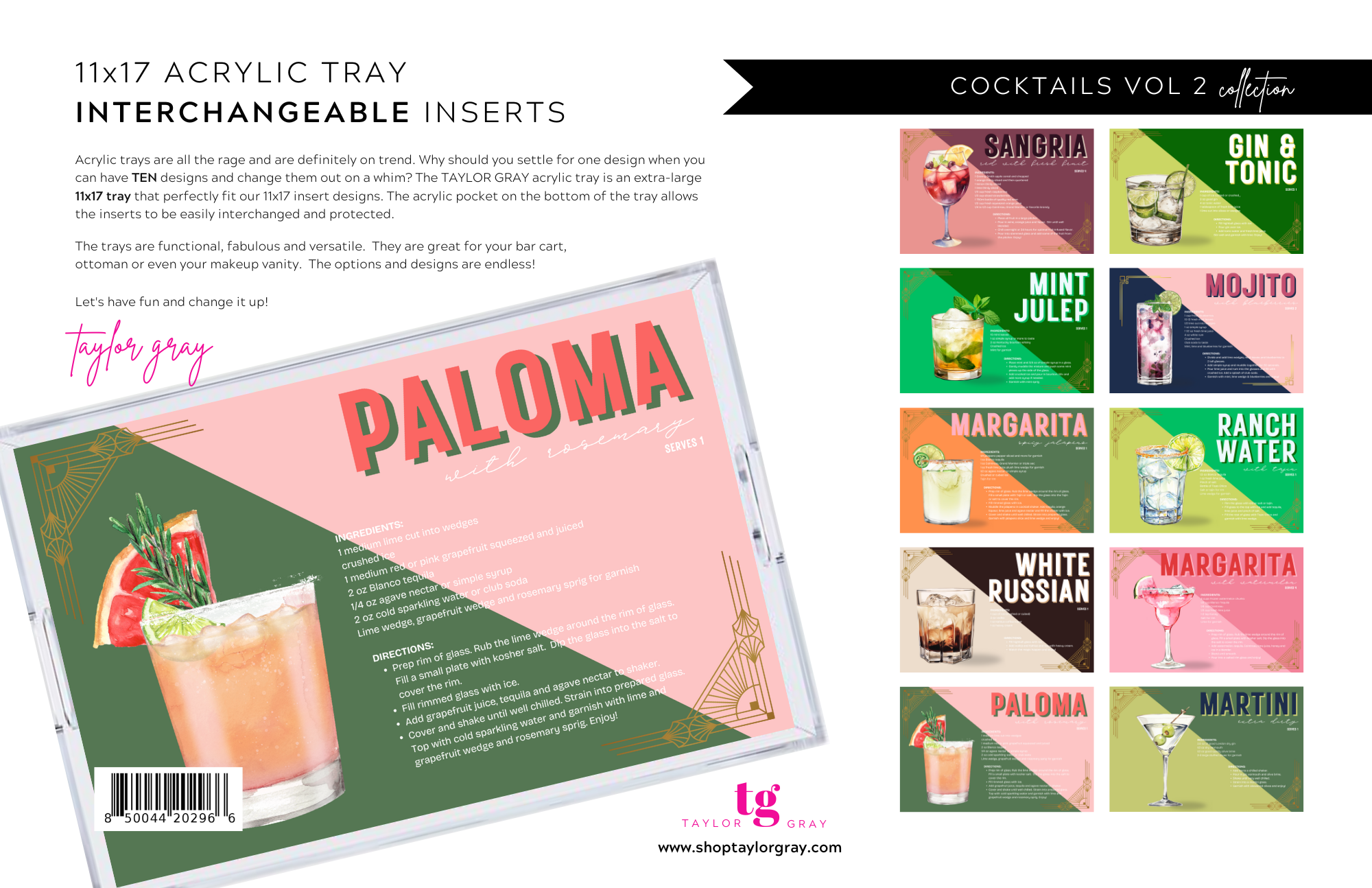 TAYLOR GRAY - 11x17 COCKTAILS VOL 2 insert set of 10