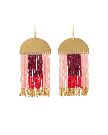 INK + ALLOY - Birdie Geometric Beaded Fringe Earrings Dark Red, Red, Blush, + Gold