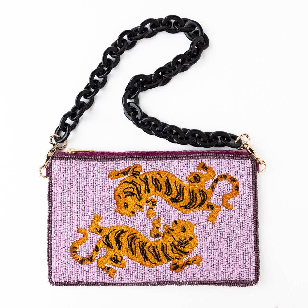 INK + ALLOY - Elenor Embroidered Tiger Beaded Bag Purple Wholesale