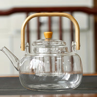 Elegant 34oz Glass Teapot with Bamboo Handle  Infuser