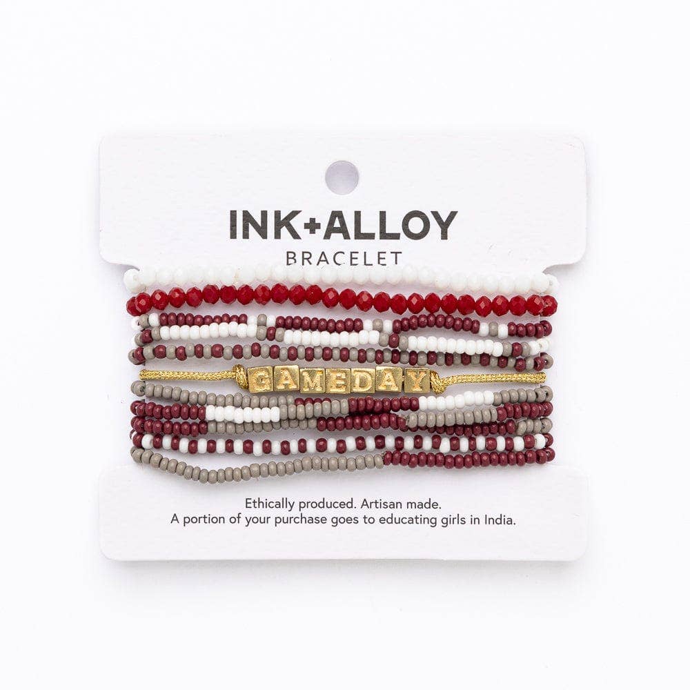 INK + ALLOY - Game Day 11-Strand Bracelet Set Maroon + White Wholesale