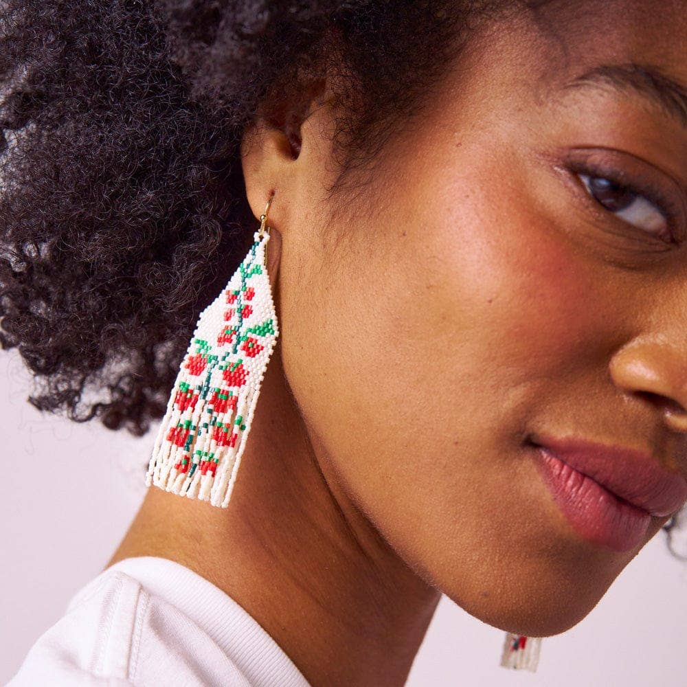 INK + ALLOY - Delilah Tomato Beaded Fringe Earrings Red + Green Wholesale