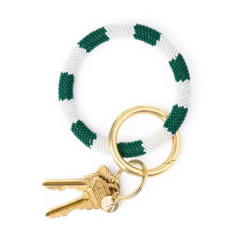 INK + ALLOY - Game Day Beaded Color Block Key Ring Green + White Wholesale