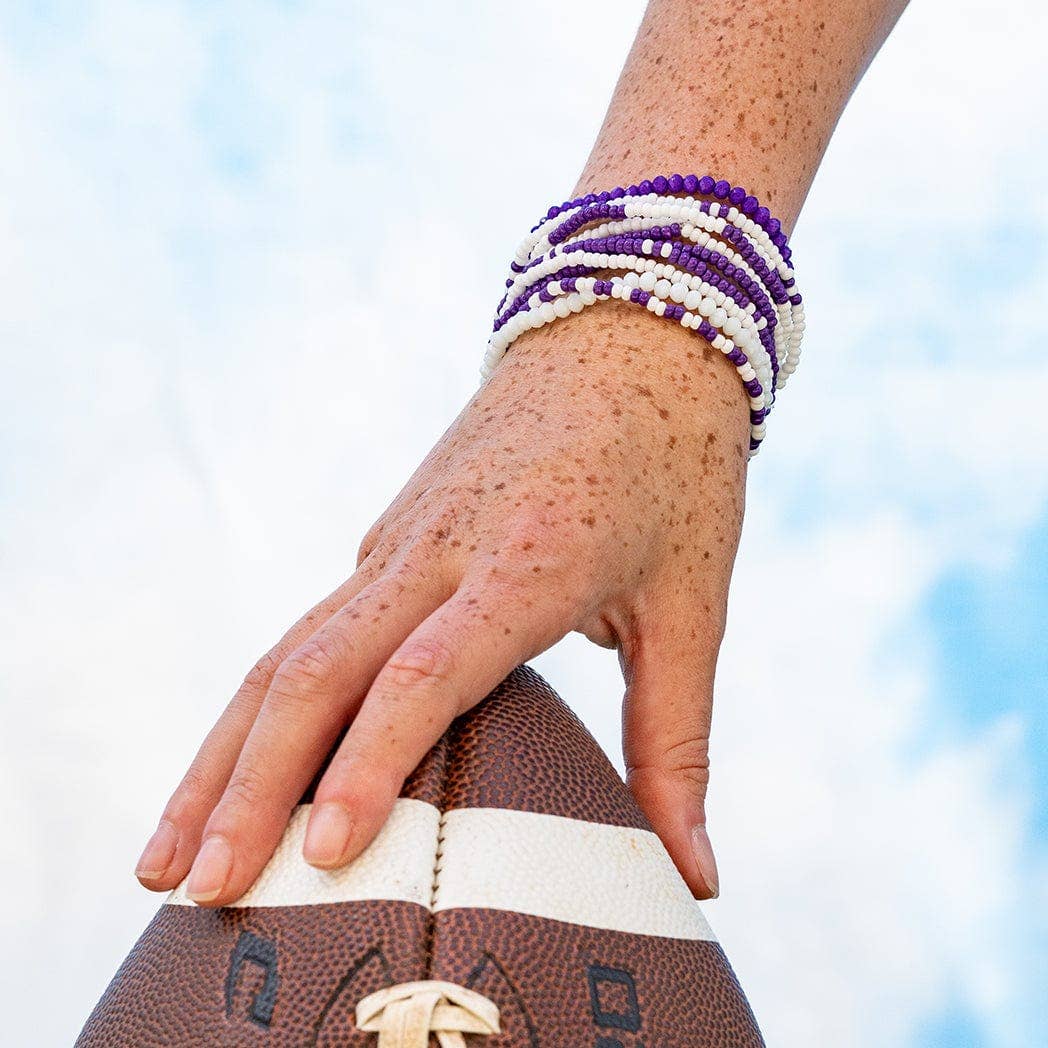 INK + ALLOY - Game Day Color Block Beaded 10 Strand Stretch Bracelet Set Purple and White Wholesale
