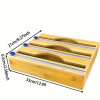 3-in-1 Bamboo Wrap Dispenser with Sliding Cutter & Labels -