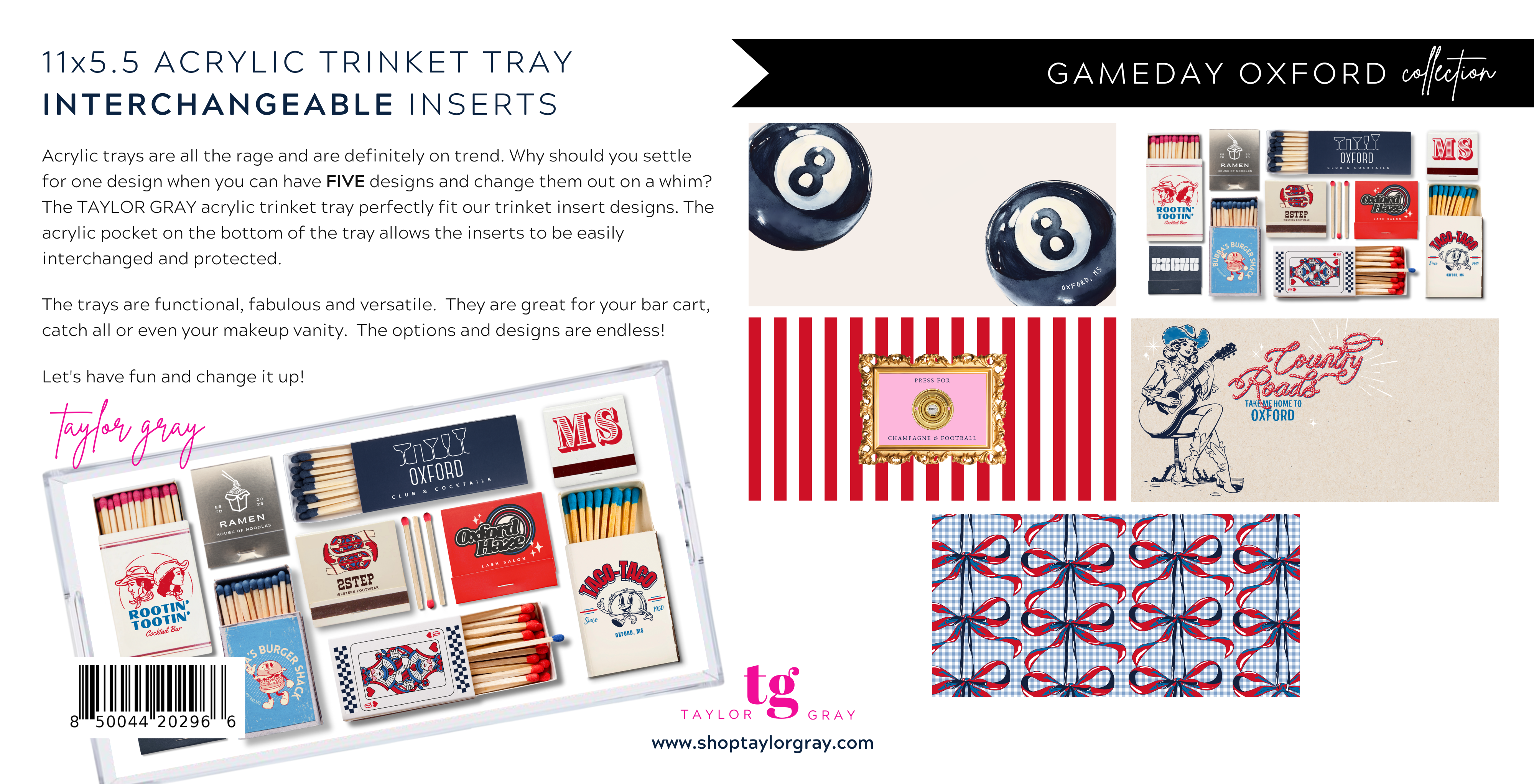 TAYLOR GRAY - 5.5x11 GAMEDAY OXFORD trinket tray insert set of 5