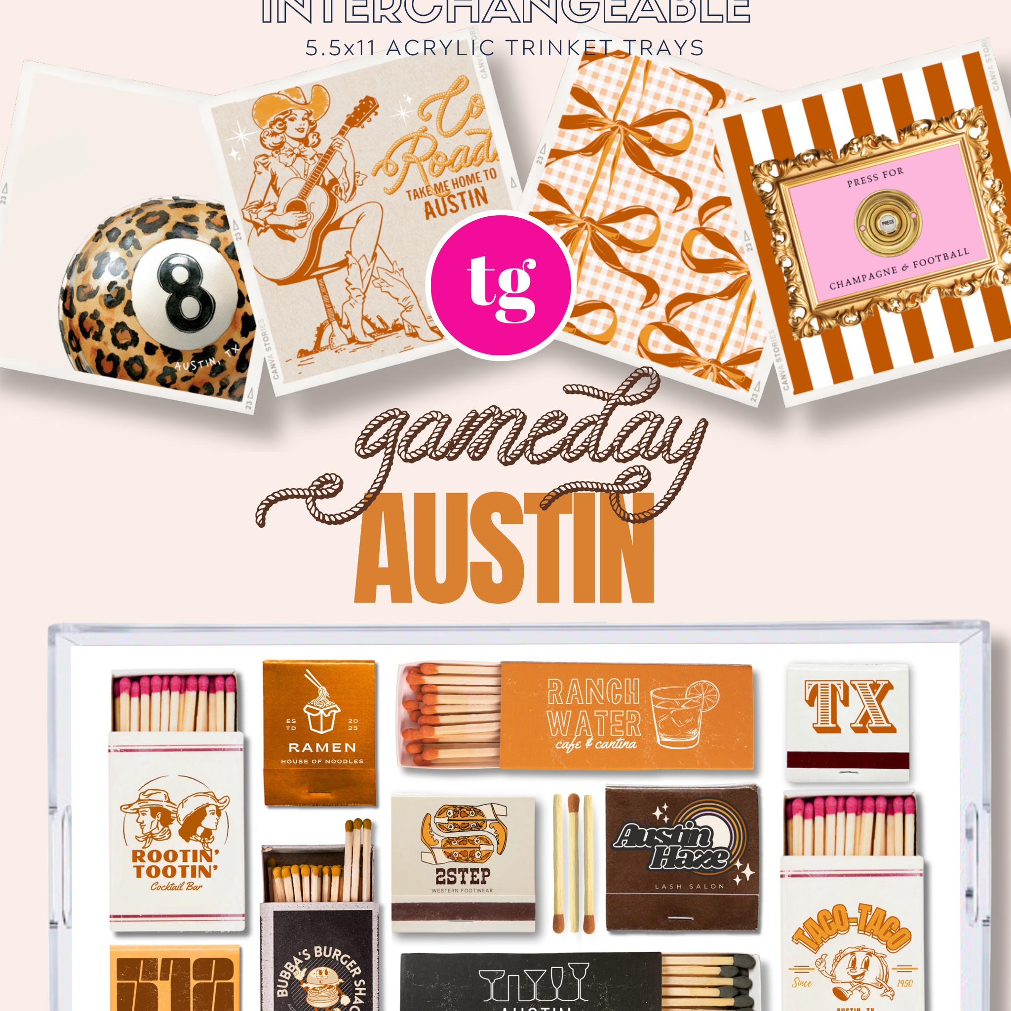 TAYLOR GRAY - 5.5x11 GAMEDAY AUSTIN trinket tray insert set of 5