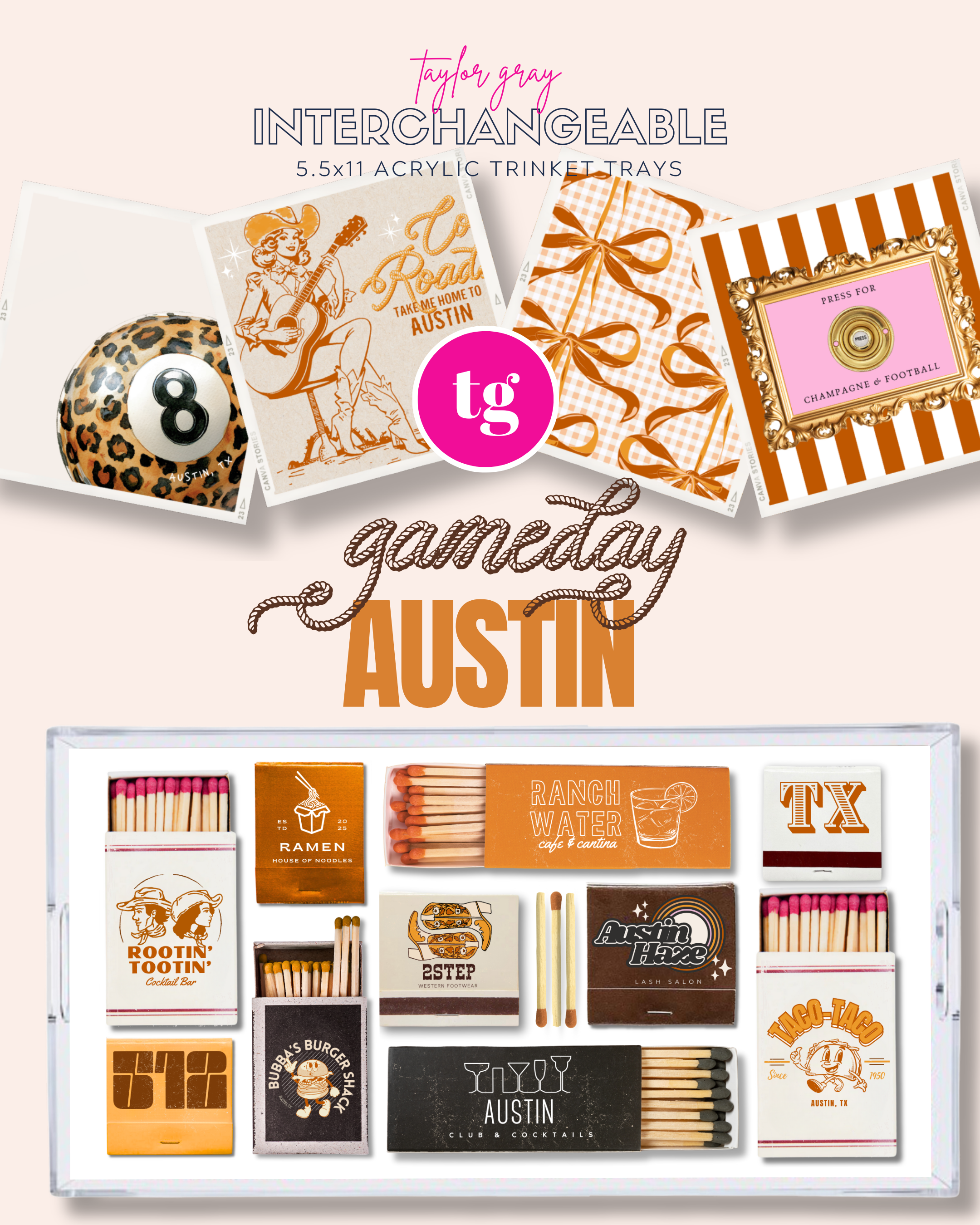 TAYLOR GRAY - 5.5x11 GAMEDAY AUSTIN trinket tray insert set of 5