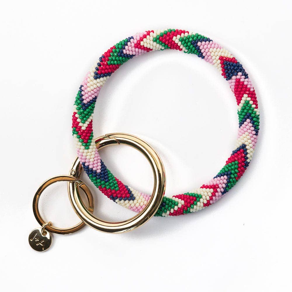 INK + ALLOY - Chloe Chevron Stripe Key Ring Green Red Navy Pink