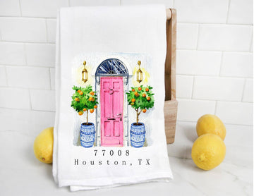 The Preppy Pineapple Home - Personalized Chinoiserie Zip Code City and State Tea Towel