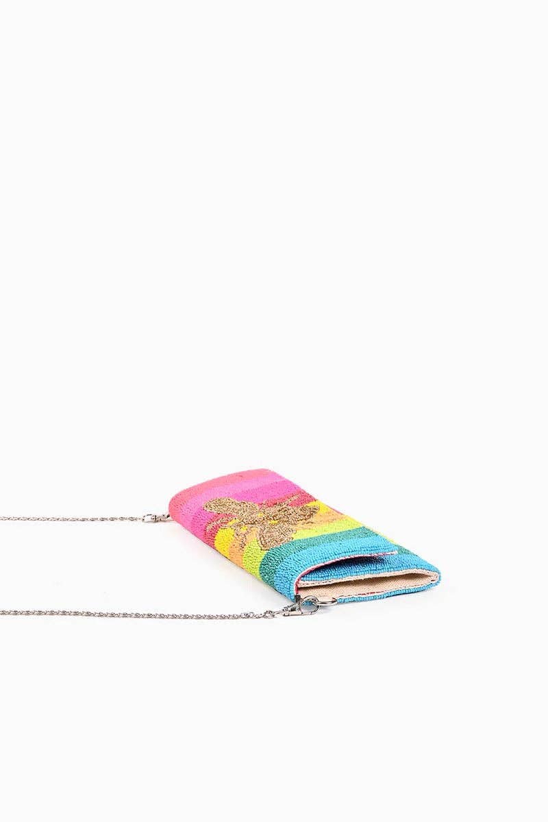 America & Beyond - Rainbow Bee Beaded Clutch