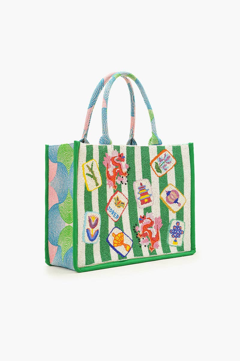 America & Beyond - Mahjong Muse Hand-Beaded Large Book Tote