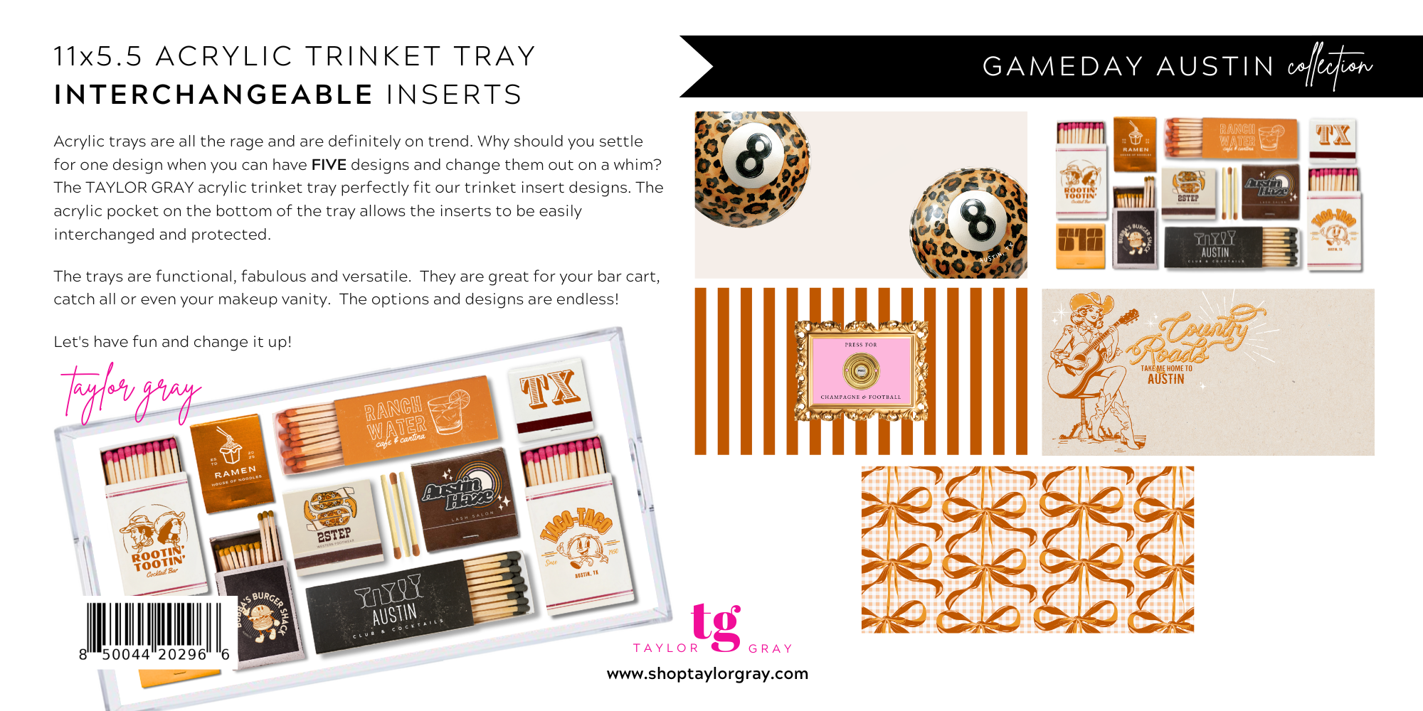 TAYLOR GRAY - 5.5x11 GAMEDAY AUSTIN trinket tray insert set of 5