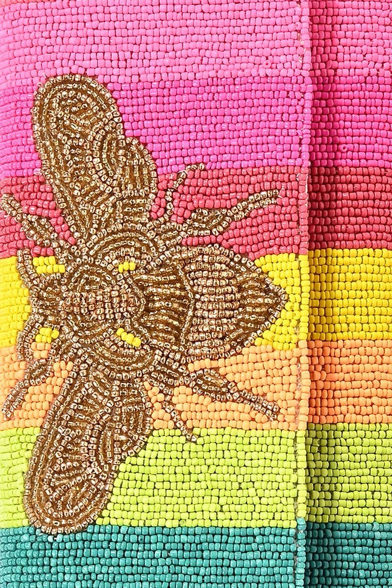 America & Beyond - Rainbow Bee Beaded Clutch
