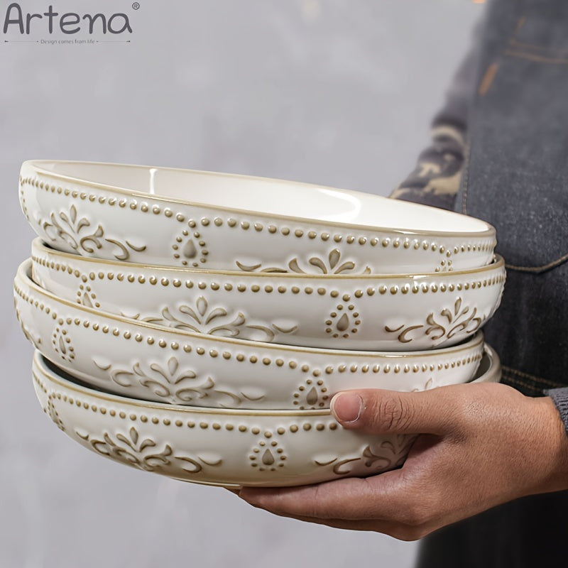 Artena Embossed Damask 24cm Large Ceramic Pasta Bowl