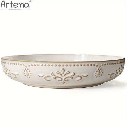 Artena Embossed Damask 24cm Large Ceramic Pasta Bowl