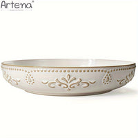Artena Embossed Damask 24cm Large Ceramic Pasta Bowl