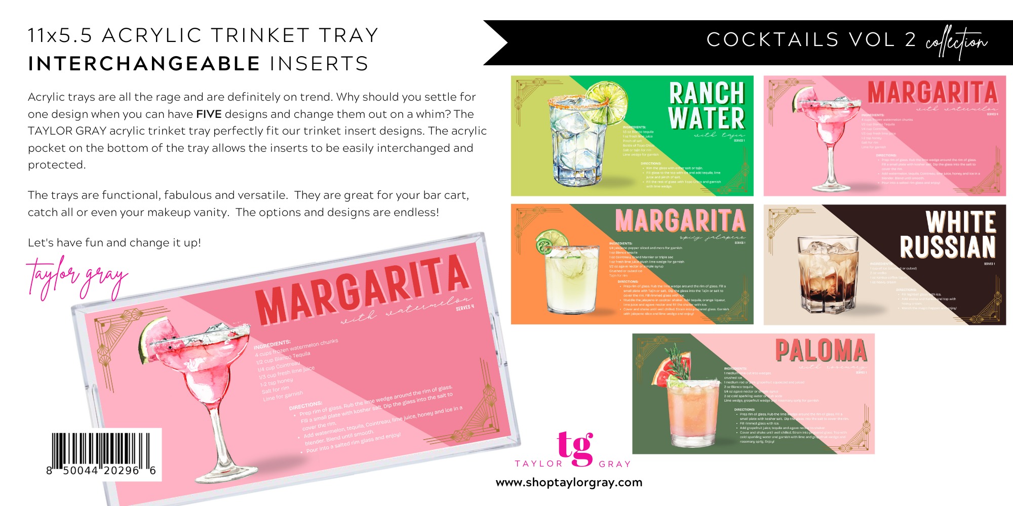 TAYLOR GRAY - 5.5x11 COCKTAILS VOL 2 trinket tray insert set of 5