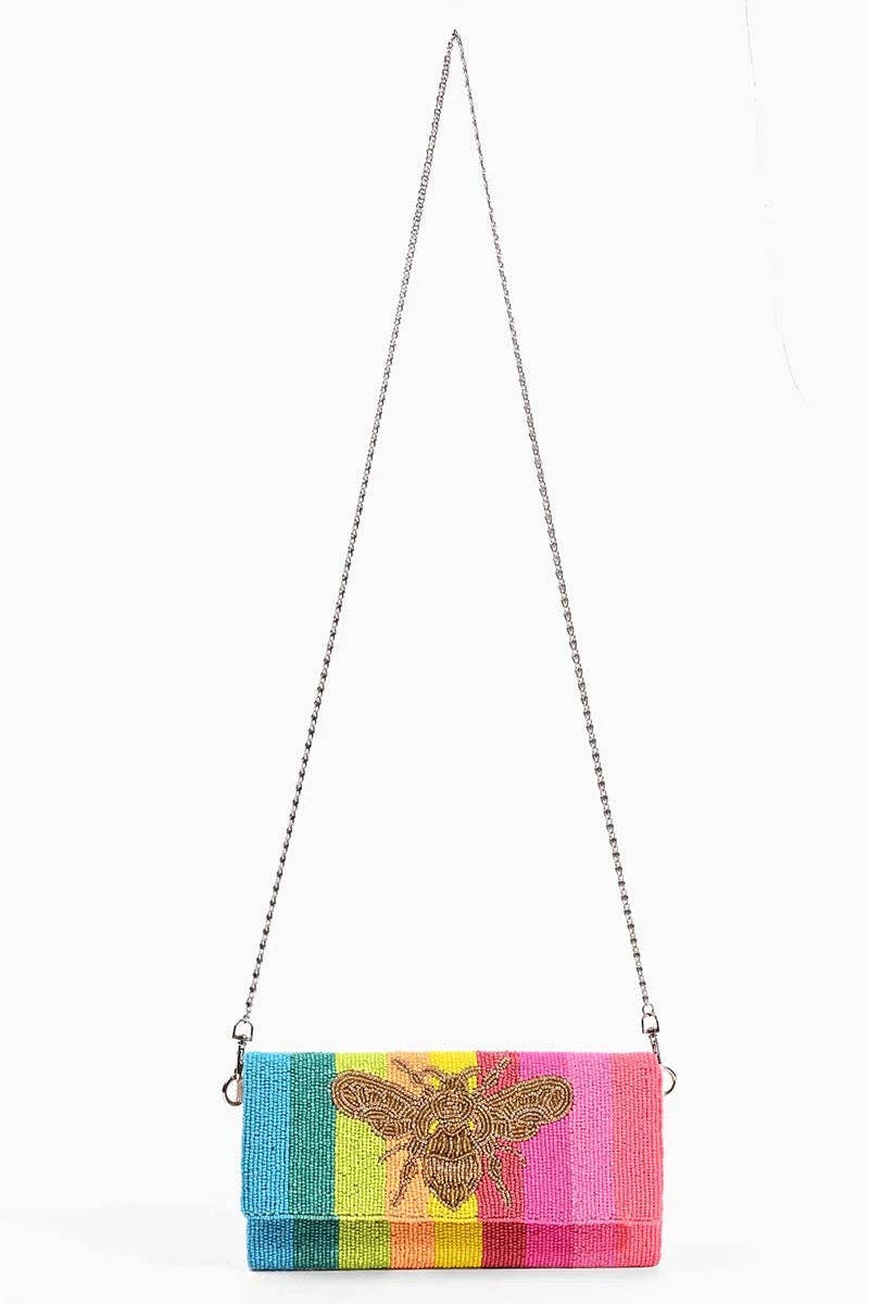 America & Beyond - Rainbow Bee Beaded Clutch