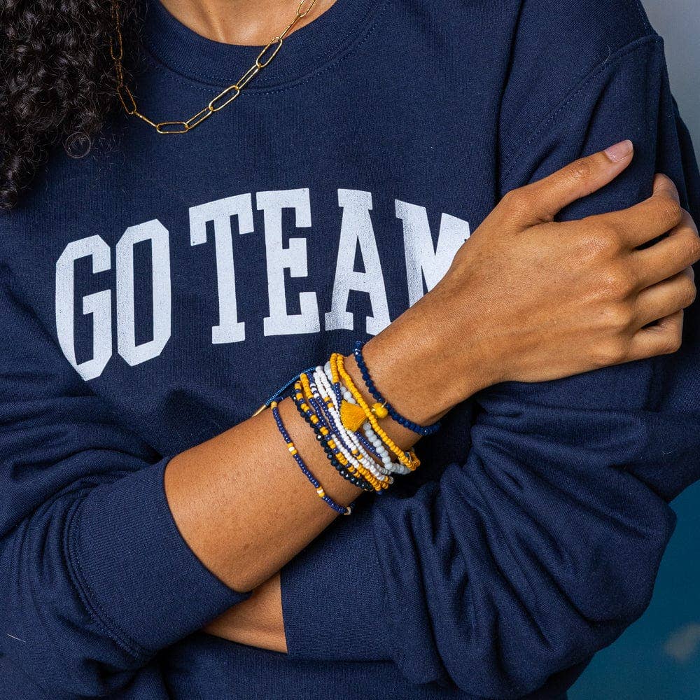 INK + ALLOY - Game Day Color Block Beaded 10 Strand Stretch Bracelets Navy and Yellow Wholesale