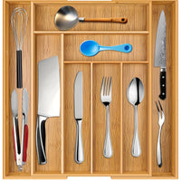 Adjustable Bamboo Cutlery Organizer - Expandable Drawer Divider for