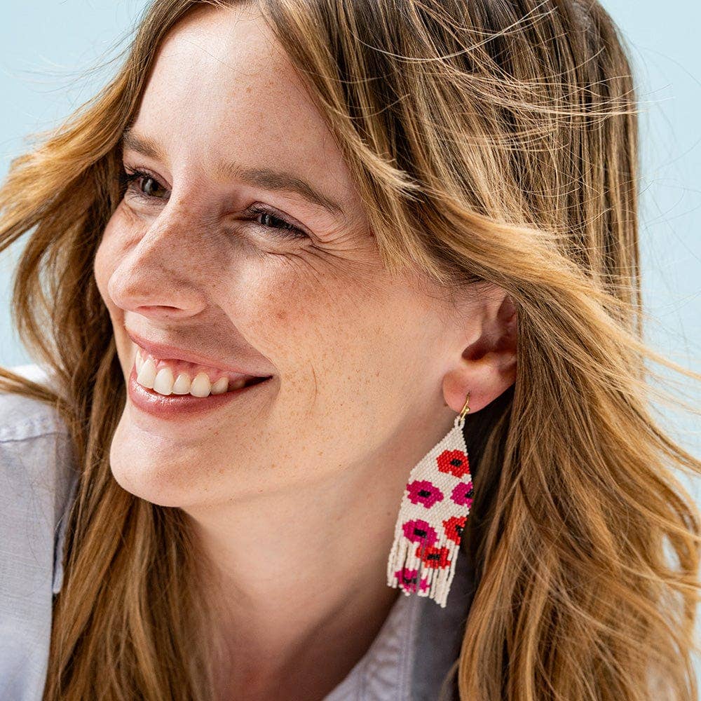INK + ALLOY - Delilah Poppies Beaded Fringe Earrings Hot Pink/Red