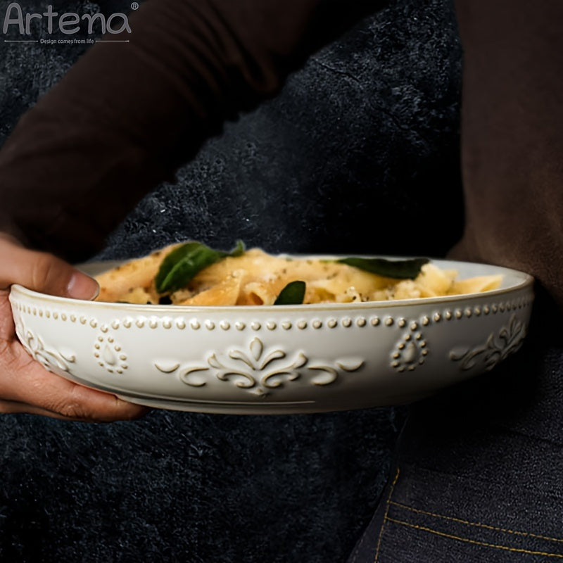 Artena Embossed Damask 24cm Large Ceramic Pasta Bowl