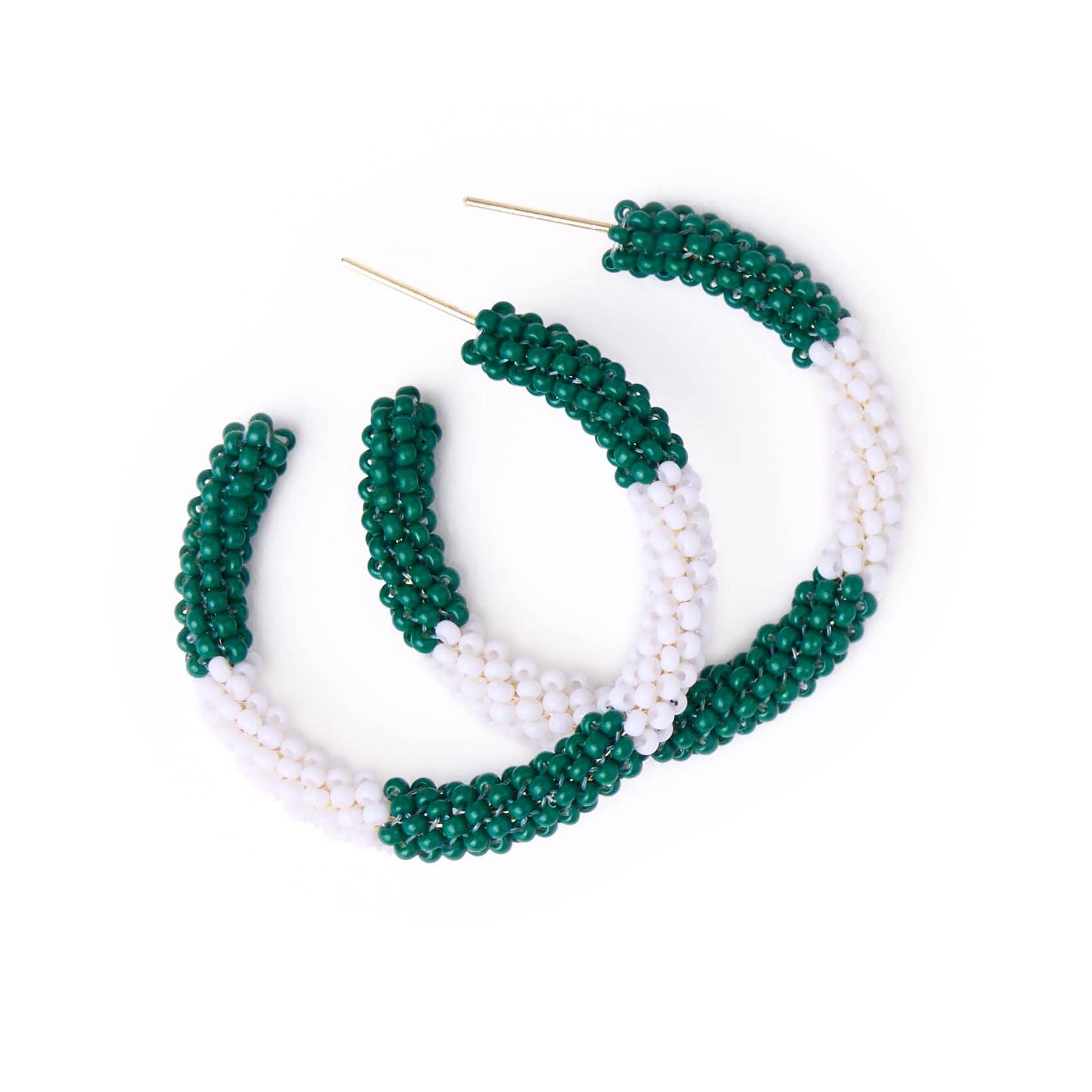 INK + ALLOY - Game Day Beaded Color Block Hoop Earrings Green + White Wholesale