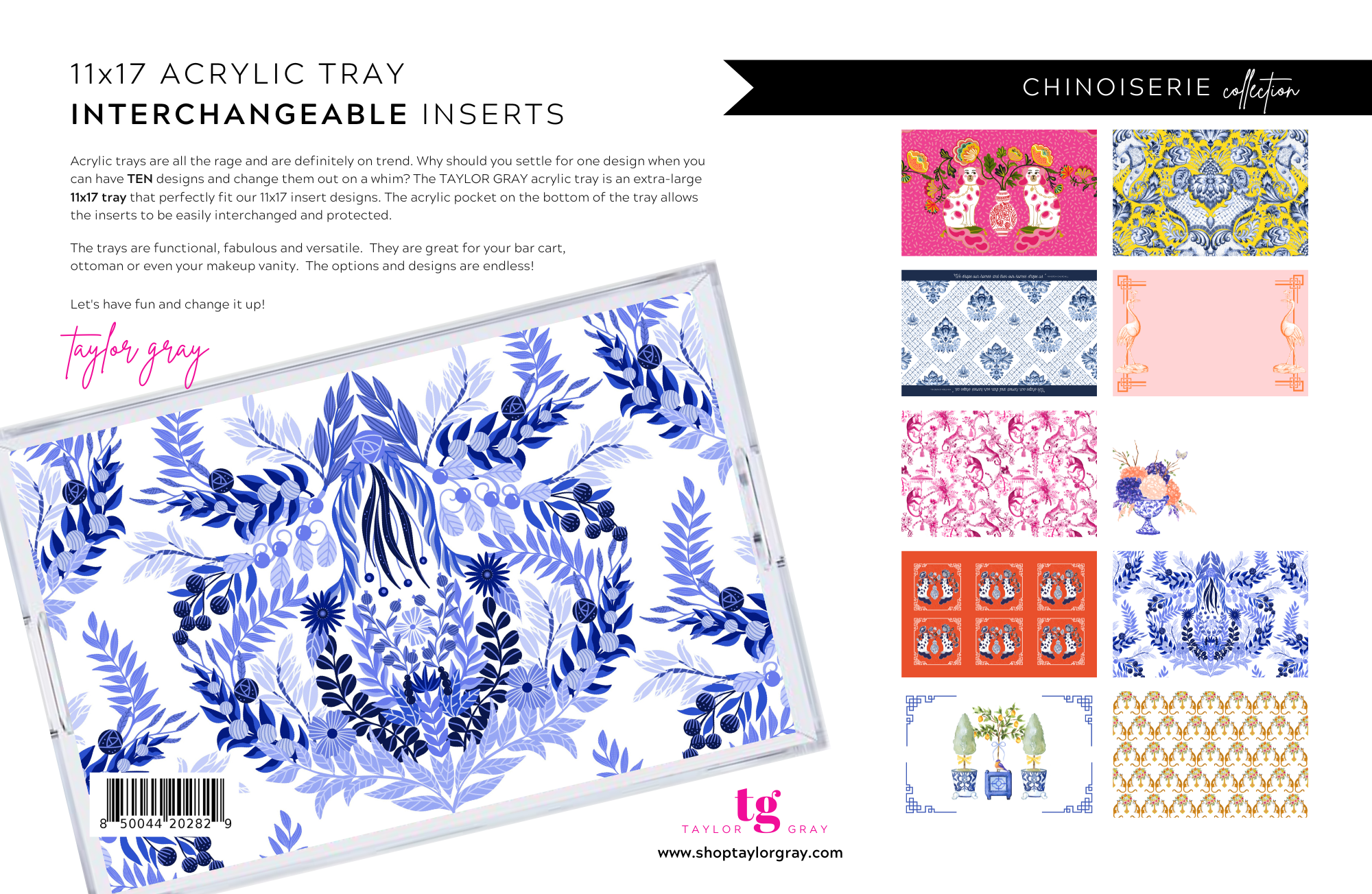 TAYLOR GRAY - 11x17 CHINOISERIE insert set of 10