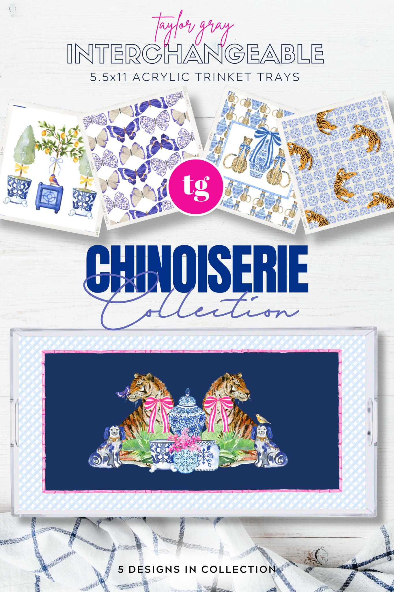 TAYLOR GRAY - 5.5x11 CHINOISERIE trinket tray insert set of 5