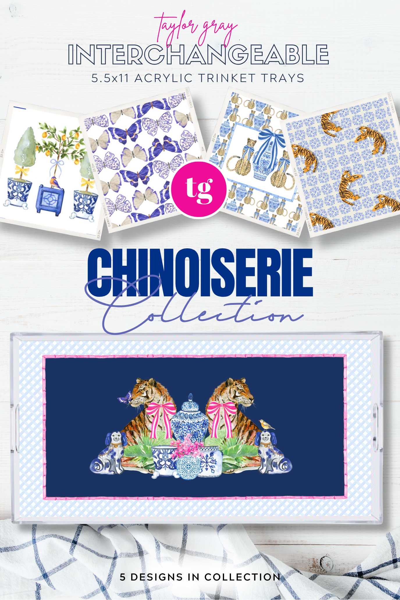 TAYLOR GRAY - 5.5x11 CHINOISERIE trinket tray insert set of 5